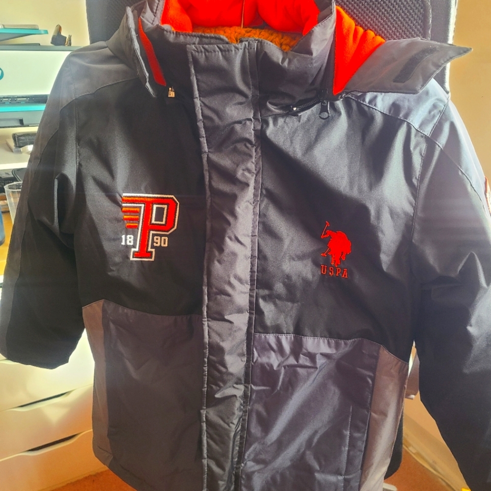 U.S. Polo Assn. Black and Orange Boys Puffer Jacket